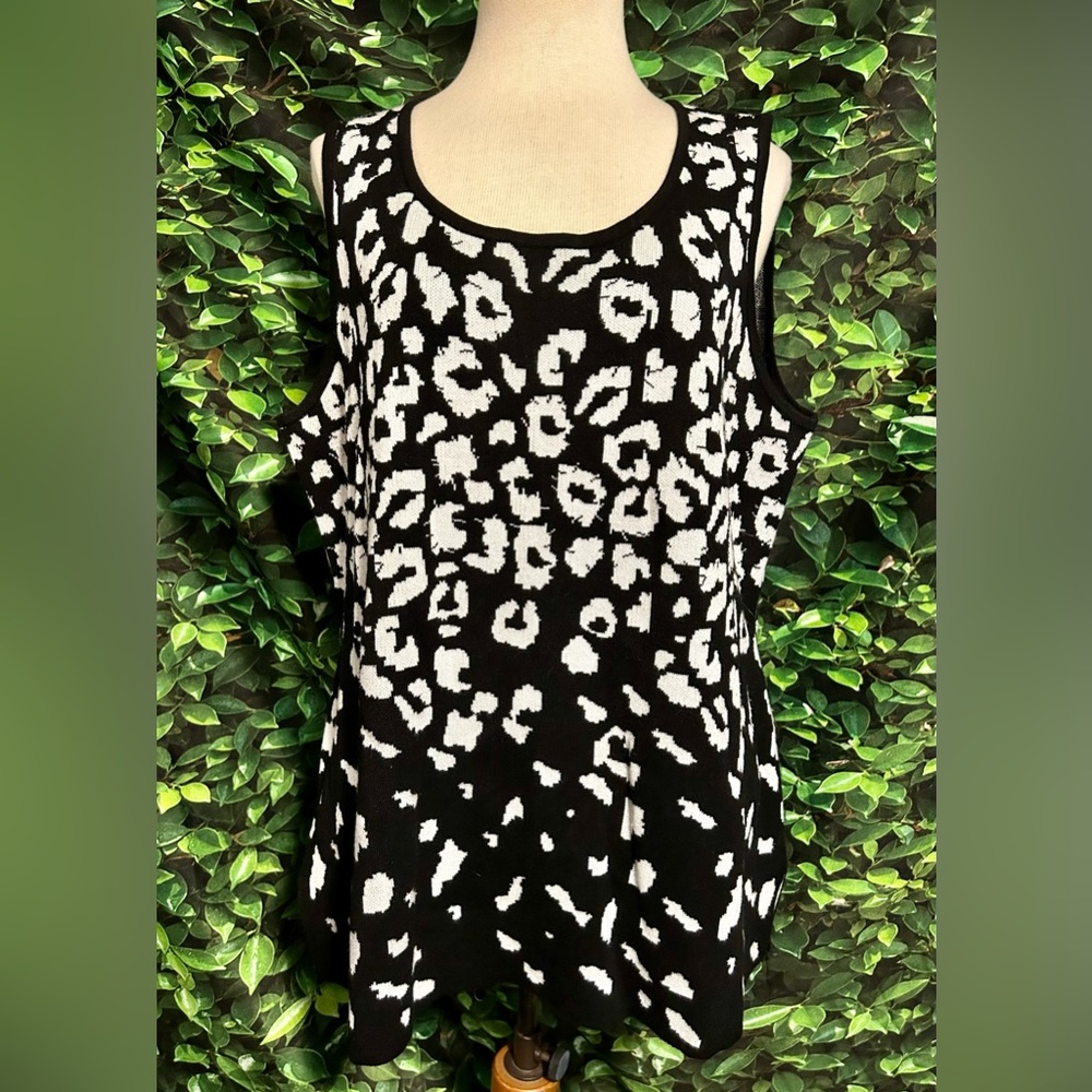 Nina Leonard Sleeveless Sweater Tank Top Black White Womens XL